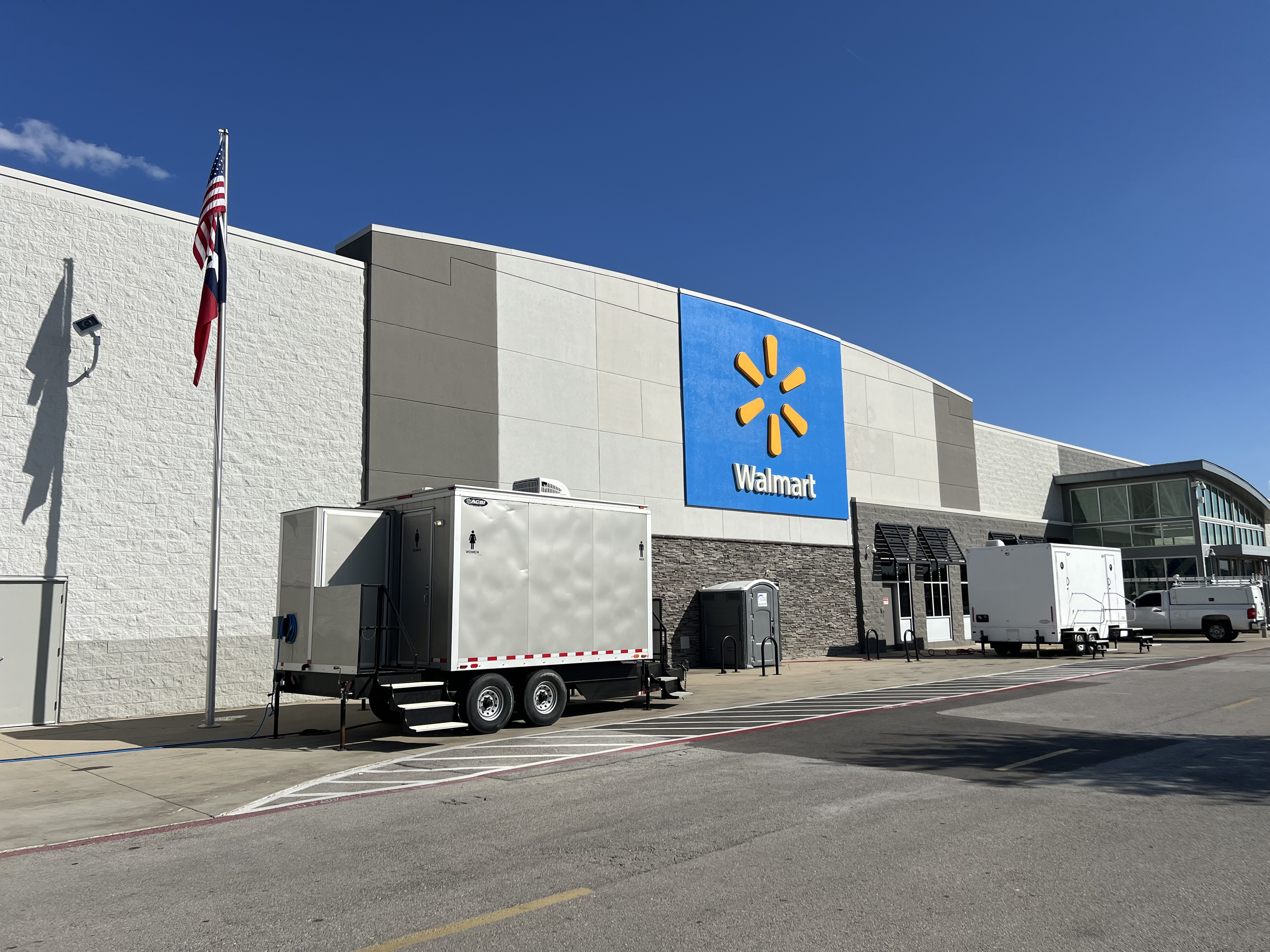 Luxury restroom trailer at Walmart. 